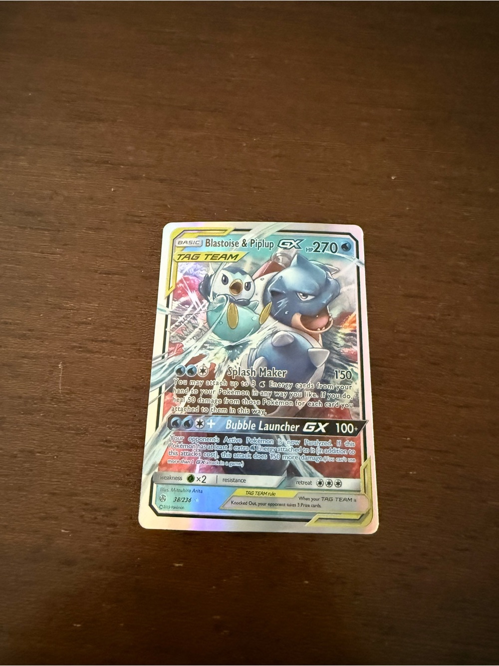Blastoise & Piplup GX Holographic Tag Team Pokémon Card - Blue